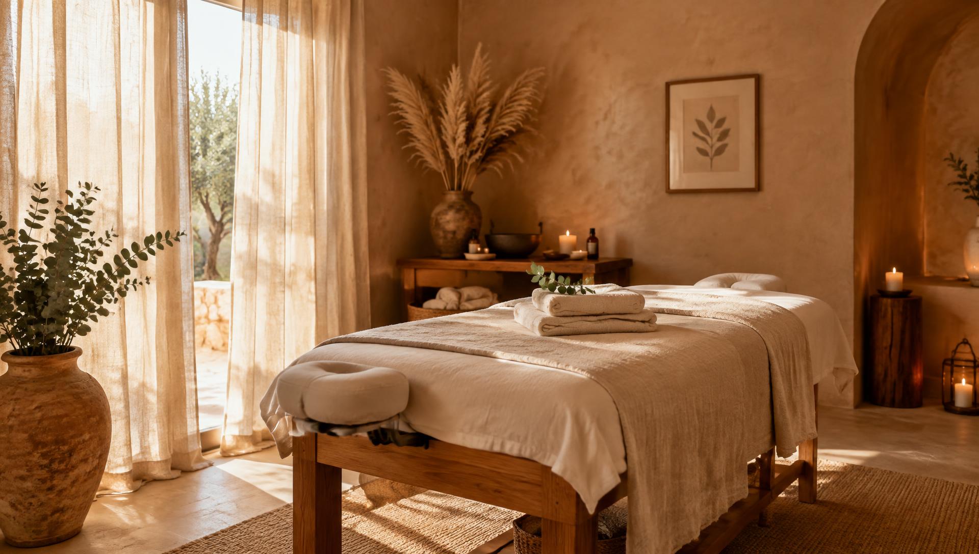 Sala de masajes cálida y luminosa de Cuerpo y Calma